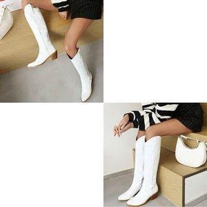 White 2inch knee high cowboy boots